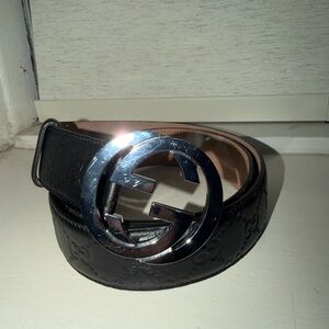 Gucci GG black Leather Belt Bag with Silver Buckle 100cm